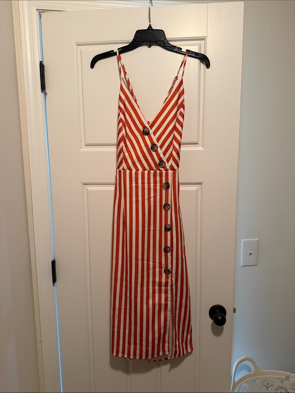 Striped Red & White Button-Front Midi Dress
